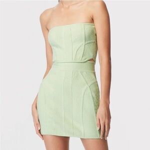 HERVÉ LÉGER Strapless Ribbed Organic Cotton Blend Boucle Mini Dress